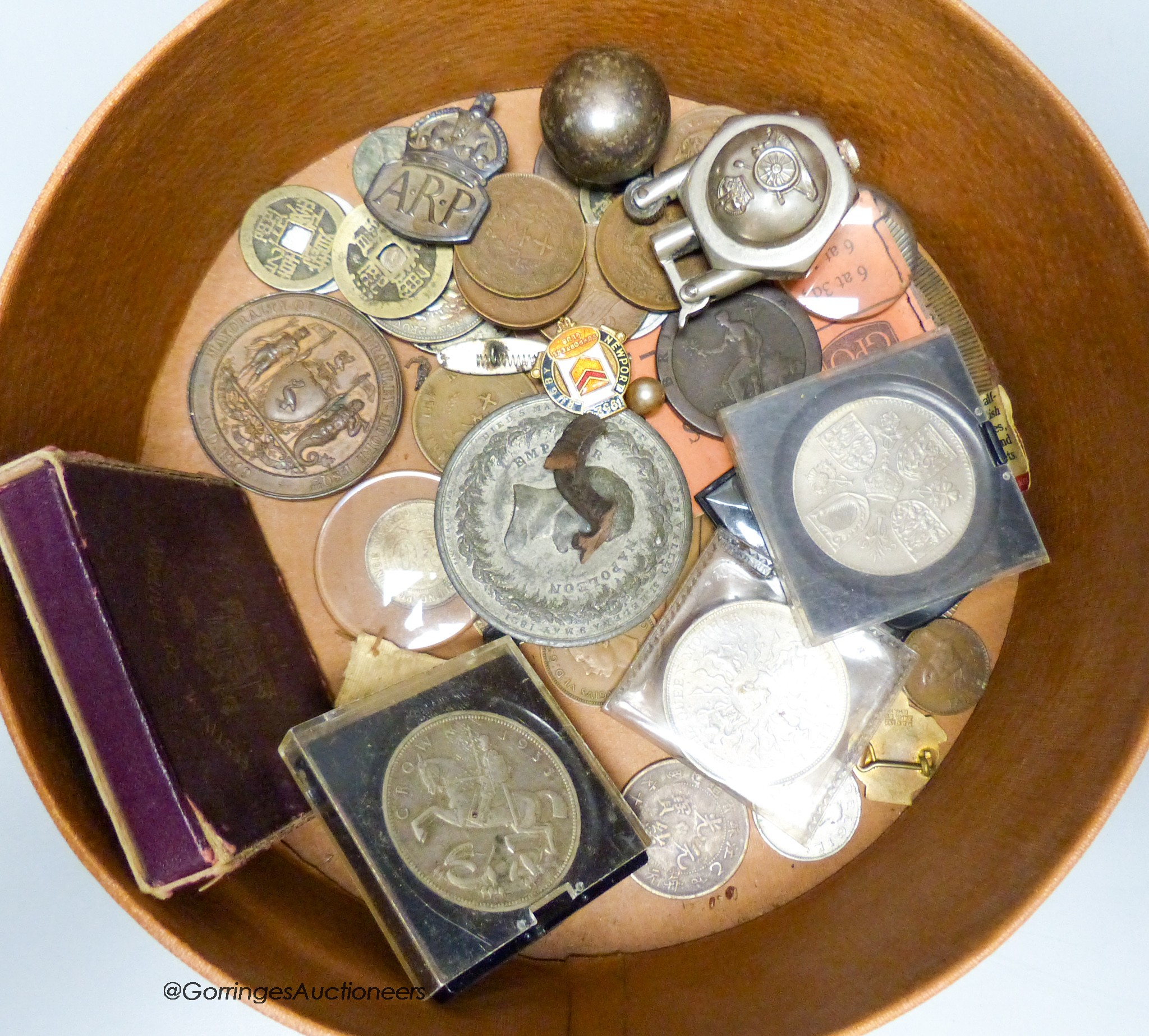 A group of Chinese Republic coins and other coins and medals (leather case)